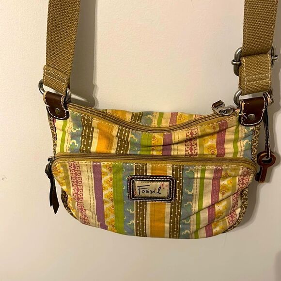 Fossil Striped Crossbody Purse Y2K Floral Fabric Bag - Picture 1 of 6